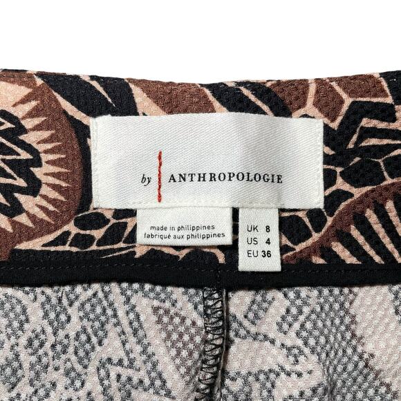 NEW Anthropologie Drapey Flare Pants Viscose Brown Motif Jungle Print - Size 4 - Picture 5 of 16